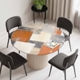 thumbnail image 2 of Burnt Orange Grey Round Fitted Tablecloth with Elastic Edge, Waterproof Table Cloth Table Cover for 36"-44" Tables, Oil Painting Modern Abstract Art Tablecloths for Dining Picnic Indoor Outdoor, 2 of 9