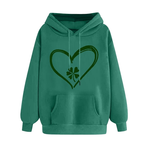 Plebaso Chandails en Molleton à Capuche pour Femmes pour la Saint-Patrick, Manches Longues, Imprimé Trèfle