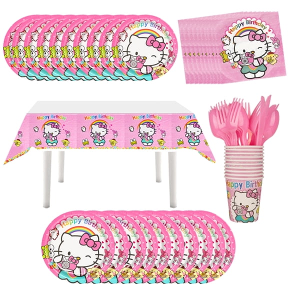 BCD-PRO Hello Kitty Birthday Party Supplies Decorations Set for 10 Guests, 81 Pieces