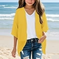 thumbnail image 2 of ZHOGXU Kids Girls Summer Cardigan Tops Solid Color Open Front Short Sleeve Comfortable Lightweight Sun Protection Tee For Everyday Wear,Yellow,13-14 Years, 2 of 4