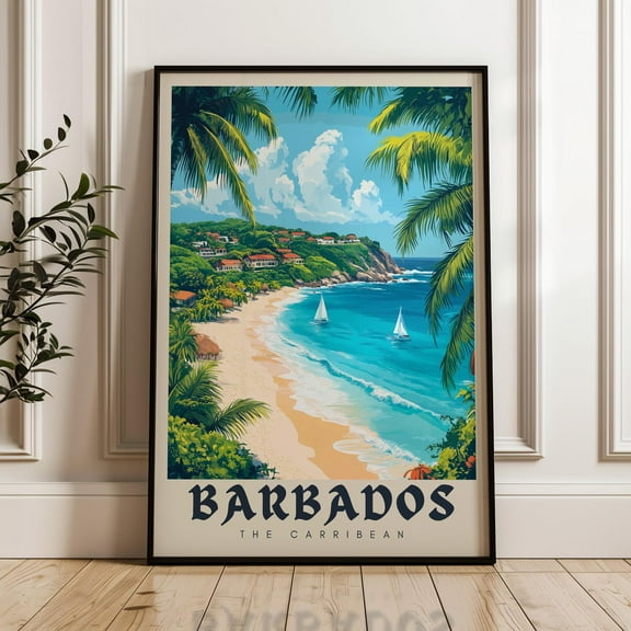 Barbados Travel Poster - The Caribbean Wall Art Print, Illustration Poster, Home & Office Decor, Gift Idea, Central America Travel Print Wall Art, Modern Wall Decor, 8x12 UNFRAMED