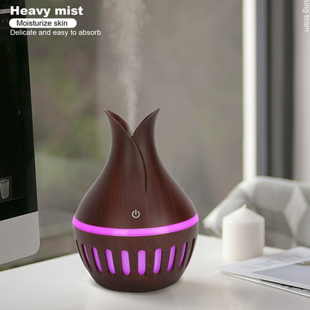 

Bigking Wooden Ultrasonic Humidifiers for Bedroom Home Vase Cool Mist Ultrasonic Purifier Night Light Dark Wood Grain