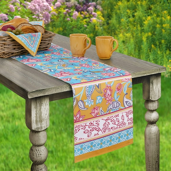 Home Bargains Plus Belle Fleur Provence Country French Fabric Table Runner, Stain and Water Resistant, Wrinkle Free Floral Paisley Wrinkle Free Fabric Table Runner 70” Long Table Runner