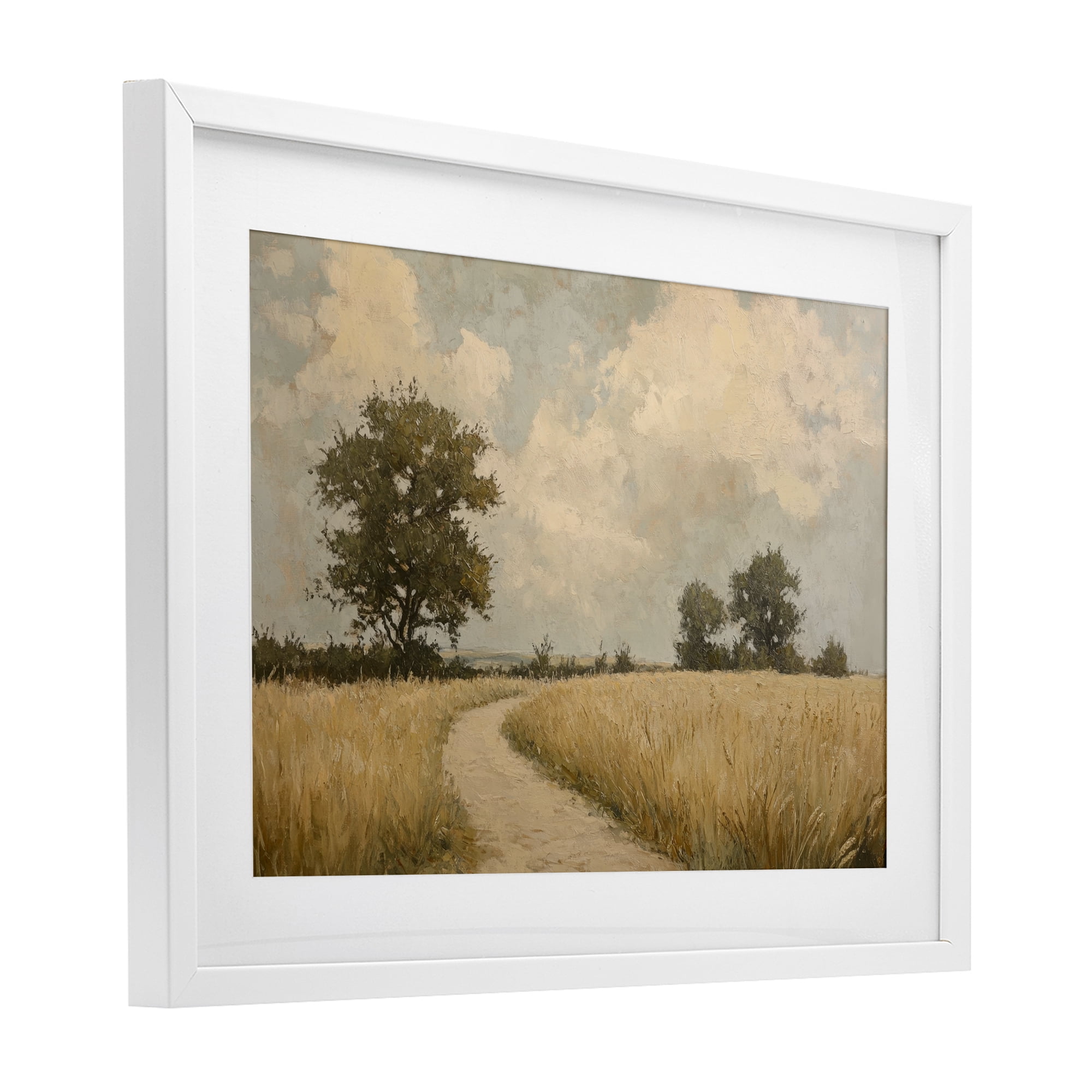 Stupell Industries Soft Field of Wheat White Framed Print Under Glass, design by Petal Prints Design