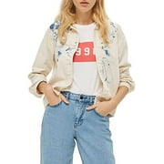 Topshop Floral Embroidered Shirt Jacket, Cream Multi - 10