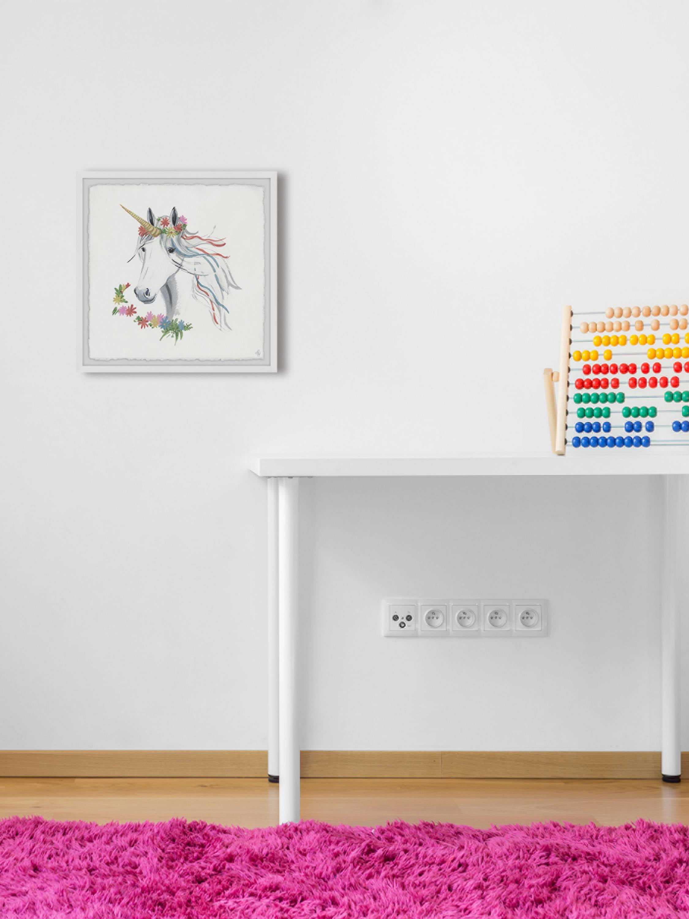 Marmont Hill Rainbow Unicorn V Framed Wall Art, 32.00" x 1.50"