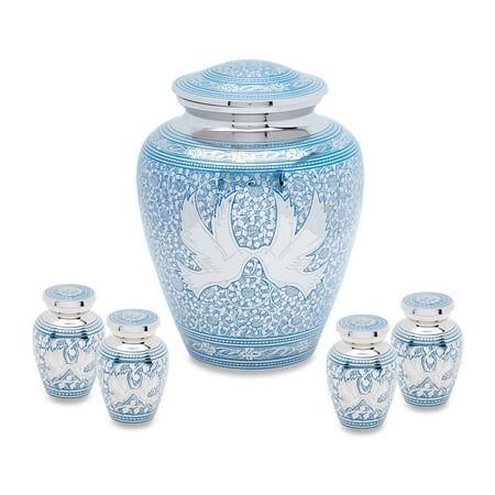 Urnsdirect2U Blue Loving Birds Adult Urn with 4 tokens