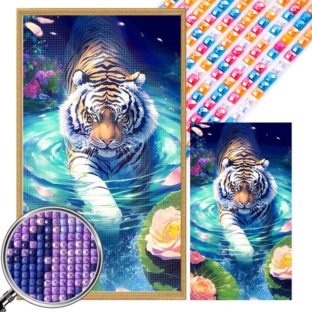 Kit 5D DIY Cuentas Cuadradas Completas Taladro AB Parcial Tigre 45x75cm