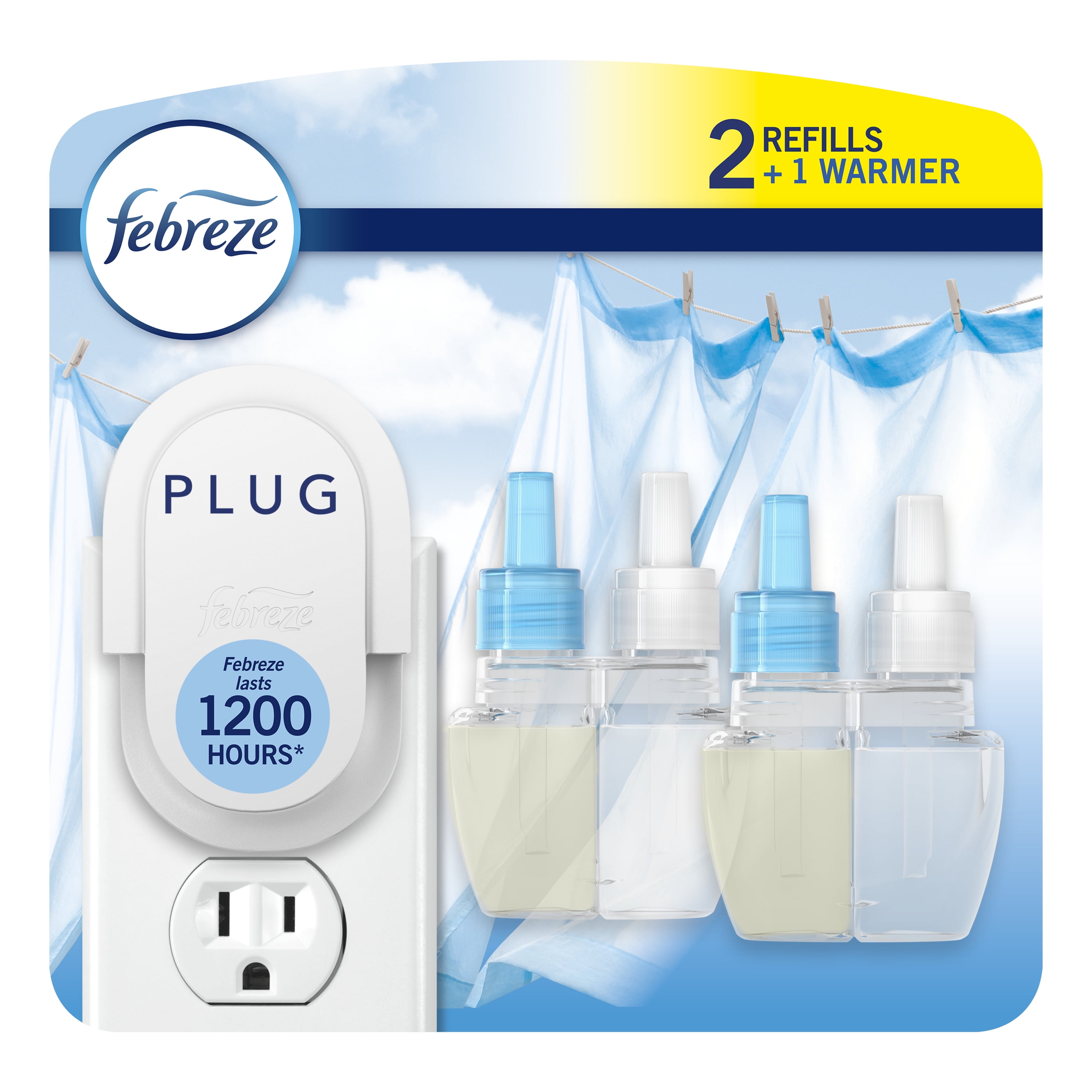 Febreze Plug OdorEliminating Air Freshener, Linen & Sky, 1 Warmer + 2