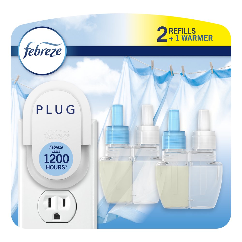 Febreze Plug OdorEliminating Air Freshener, Linen & Sky, 1 Warmer + 2