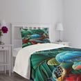 thumbnail image 2 of Ambesonne Turtle Quilted Bedspread Set 2 Pcs, Exotic Deep Sea Monstera, Twin Size, Teal Vermilion and Blue, 2 of 4