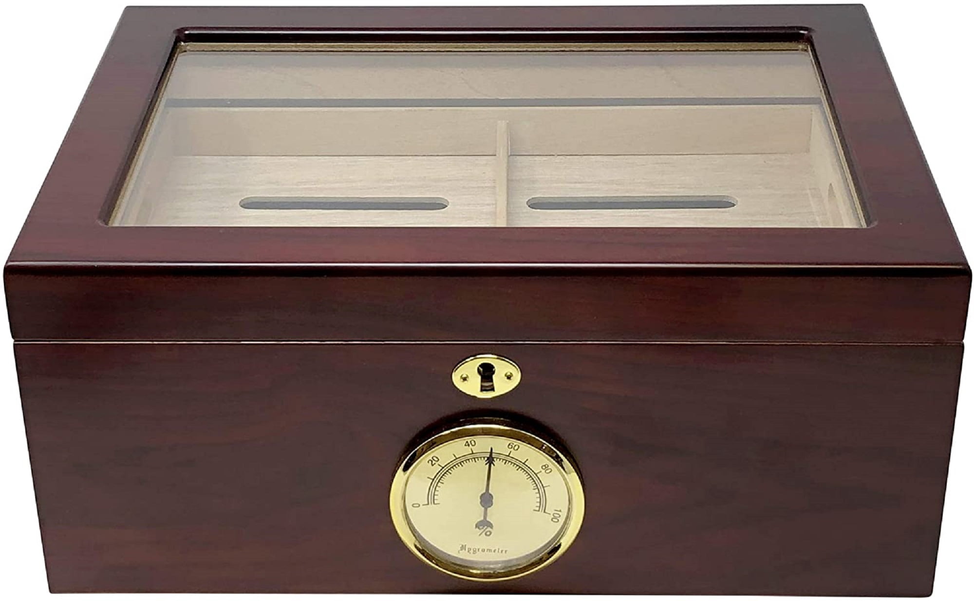 Berkeley Glass Top Cigar Humidor w/External Hygrometer - Cherry Finish - Capacity: 100