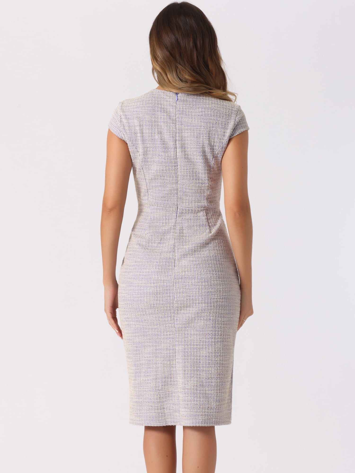 DARING DIVA Cap Sleeve Front Side Split Elegant Tweed Dress XL Apricot Purple