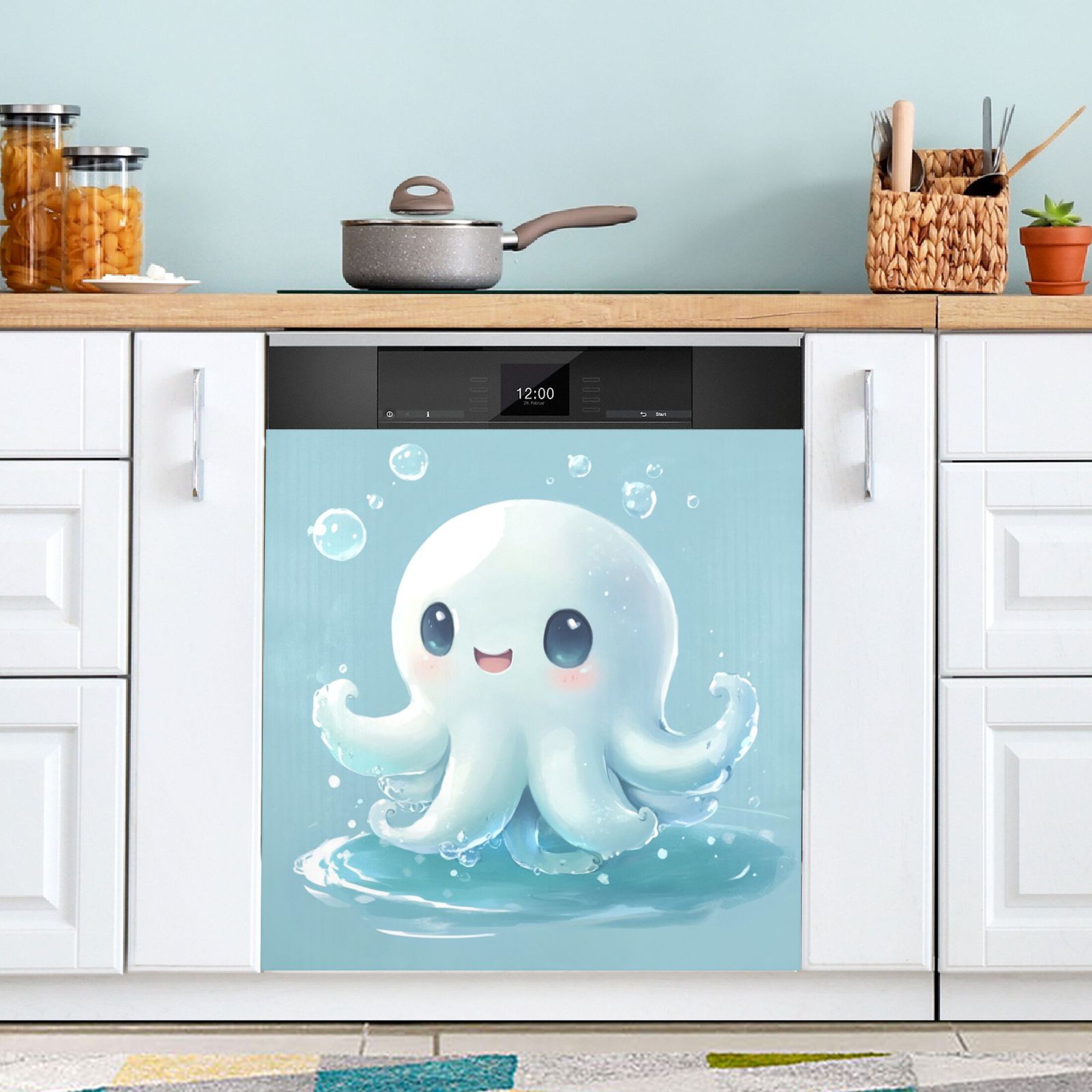 Dishwasher Magnetic Sticker 23x26 Inch Refrigerator Magnetic Sticker Washing Machine Magnetic Sticker Kitchen Panel Magnetic Sticker Home Decor Cartoon Blue Jellyfish