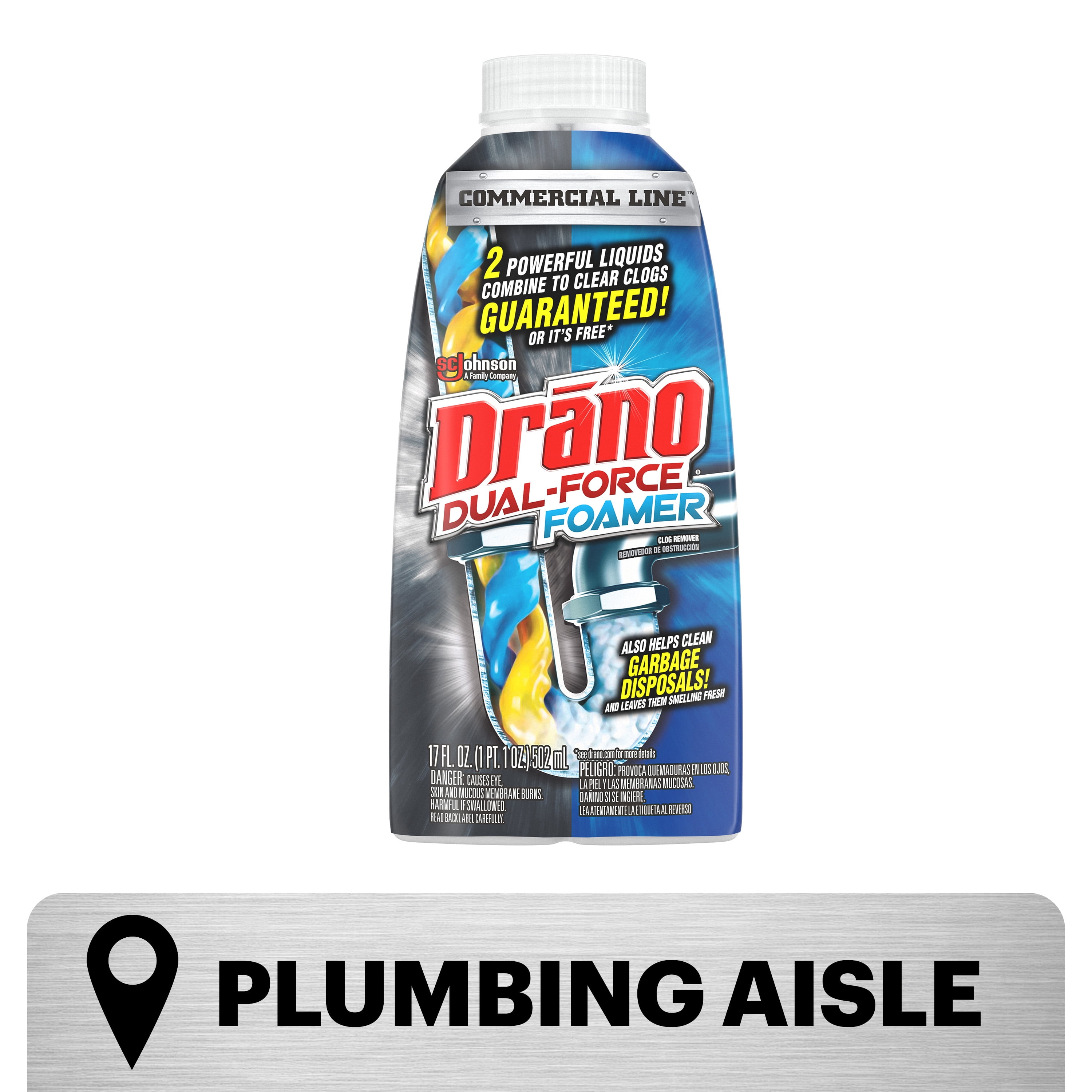 (6 pack) Drano Dual-Force Foamer, Hair and Drain Clog Remover, Commercial Line, 17 fl oz