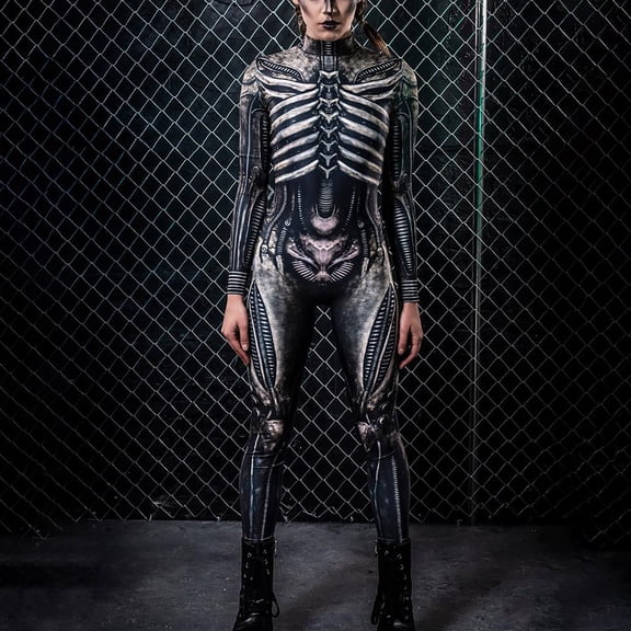 Aayomet Jumpsuit For Women Women Skeleton Robot 3D Printing Bodysuit Zipper Back Full Body Bodysuit,Black S