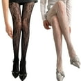 thumbnail image 2 of Women Vintage Flower Jacquard Fishnet Tights French JK Girl Sheer Lace Pantyhose, 2 of 10