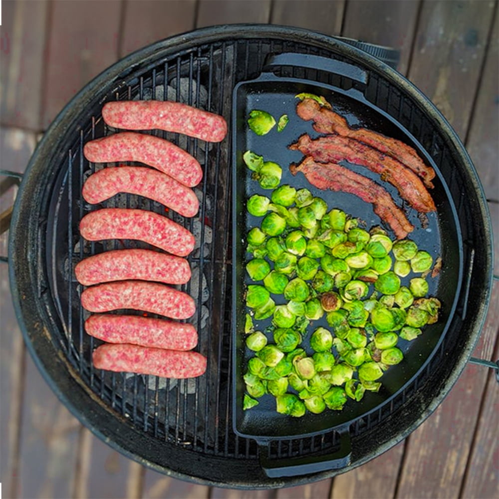 SnS Grills Slow 'N Sear® Cast Iron Drip 'N Griddle Pan 18" — 3-in-1 Cast Iron Drip Pan & Smashburger Griddle for Weber 18-Inch Kettle & Home 'N Roam Travel Kettle
