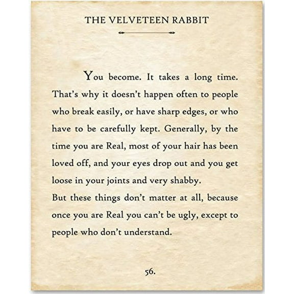 The Velveteen Rabbit - You Become - 11x14 Unframed Typography Book Page Print - Great Gift for Book Lovers
