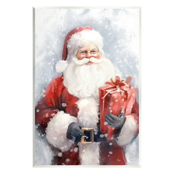 Stupell Industries Santa with Red Gift Holiday Painting Unframed Art Print Wall Art, 10 x 15