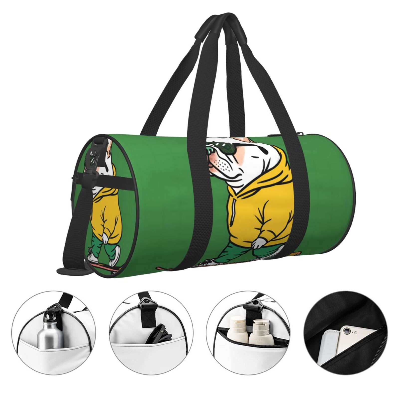 Vsdgher Cool Skateboarding Bulldog 45L Foldable Duffel Bag, Sports Gym Bag,Overnight Bag, Portable Weekender Bag for Airplanes