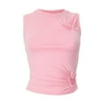 thumbnail image 4 of EliteGoogv Women Heart Cut Out Ruched Crop Tank Tops Tight Fitted Crewneck Asymmetrical Vest Clean Girls Fashion Womens Tee tops Pink M, 4 of 9
