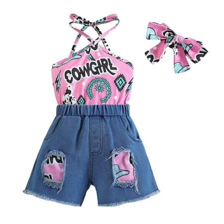 

Baby Girls Cute Outfits Summer Sleeveless Prints Tops And Shorts Two Piece Children Trendy Clothes for Girls Size 6-12 Months