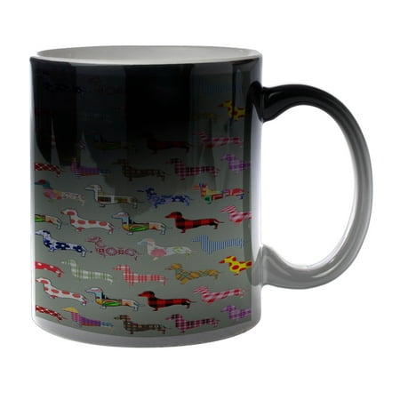 

KuzmarK Black Heat Morph Color Changing Coffee Cup Mug 11 Ounce - Floral Daschund Dog