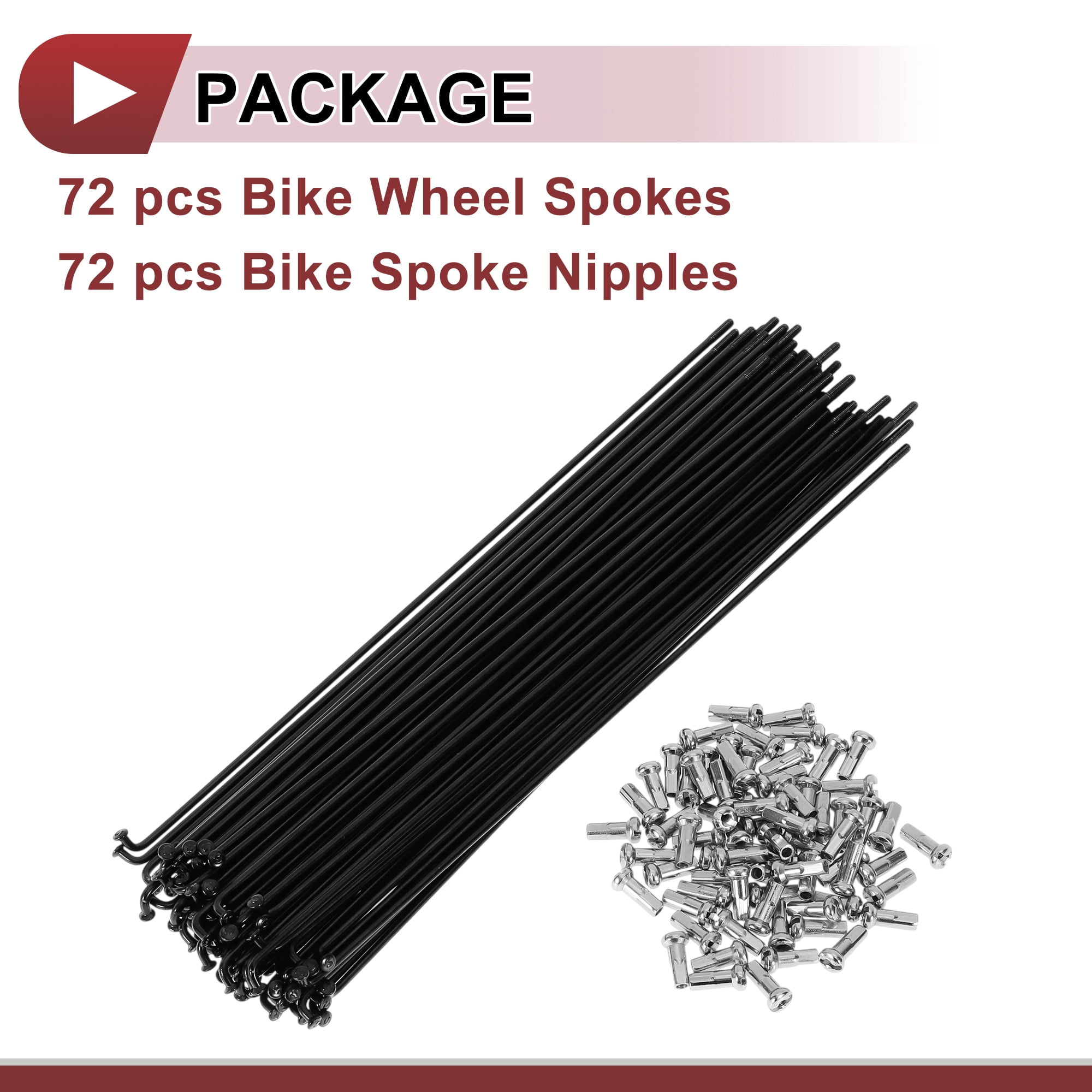 Unique Bargains 72Pcs 13G Bicycle Spokes Bike Wheel Spokes Carbon Steel Black 8.74"