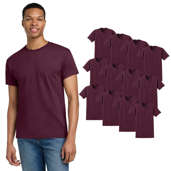 Gildan Men's Ultra Cotton T-Shirt, Short Sleeve Crew Neck Lightweight Bulk Tee, Maroon, 12 Pack, S