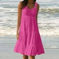 thumbnail image 2 of QIPOPIQ Robe T-Shirt Évasée Décontractée d'Été pour Femme, Sortie de Plage, Robe Débardeur Unie à Volants avec Poches, Liquidation, 2 of 6