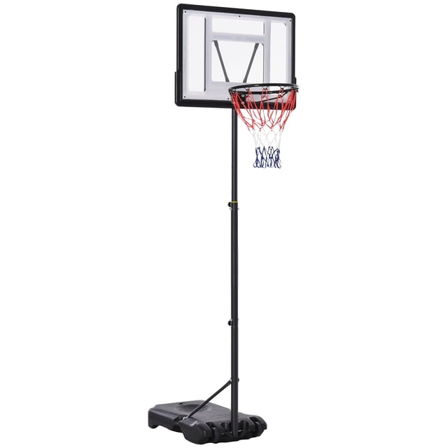 Soozier Support de Panier de Basketball à Hauteur Réglable - Usage Extérieur et Intérieur, Cadre en Acier, Hauteur 61 Pouces-82,75 Pouces, Noir, avec Roues et Base Stable