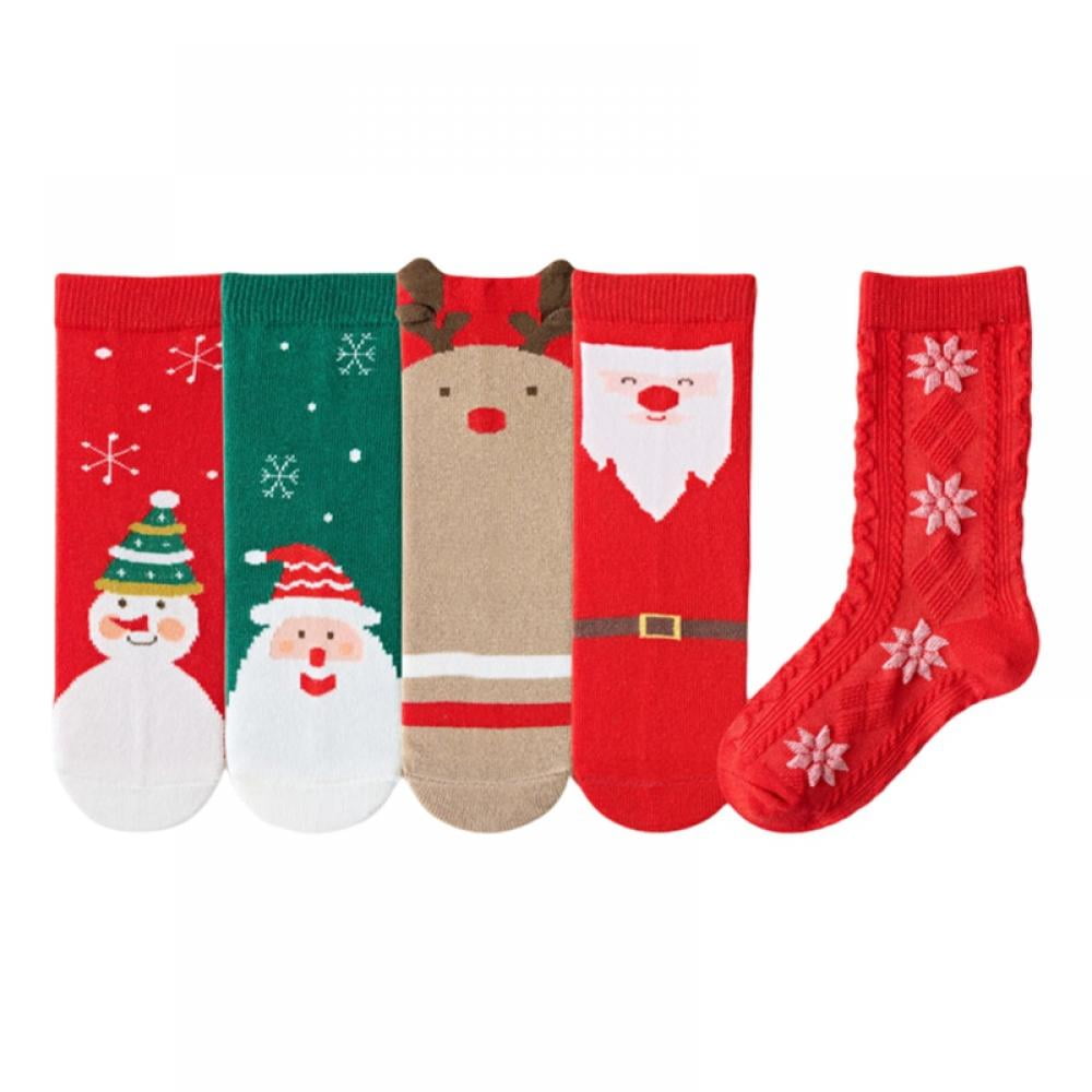 5 Pairs Kids Christmas Socks Winter Warm Santa Cotton Creative Fun ...