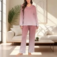thumbnail image 2 of Ashirexll Pajamas for Women Set Solid Color V-Neck Long Sleeve Pajama Top with Matching Long Pants Loungewear Set, 2 of 7