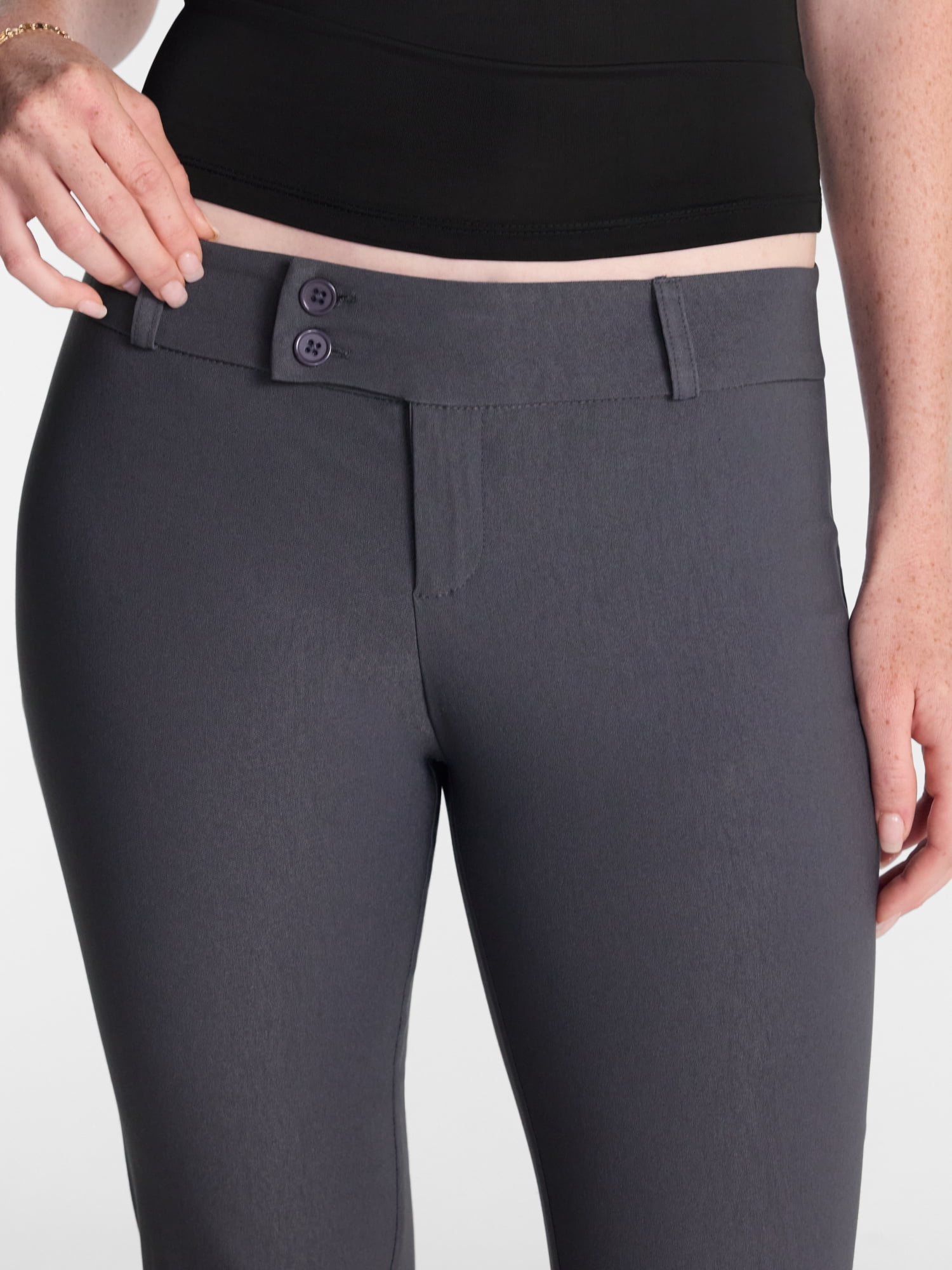 No Boundaries Button Front Trousers, 33'' Inseam, Women’s XXS-XXL