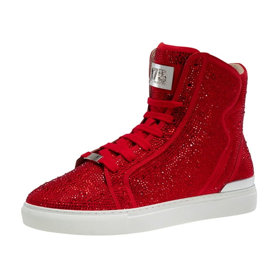 J75 by Jump Sestos Red Textile Upper Light Weight Stylish Lace-up Matching Rhinestone Jewels High-top Fashion Sneakers Walking Sneakers for Men 8