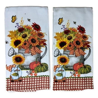 Set of 2 HARVEST SUNFLOWER Watering Can Terry Kitchen Towels by Kay Dee Designs