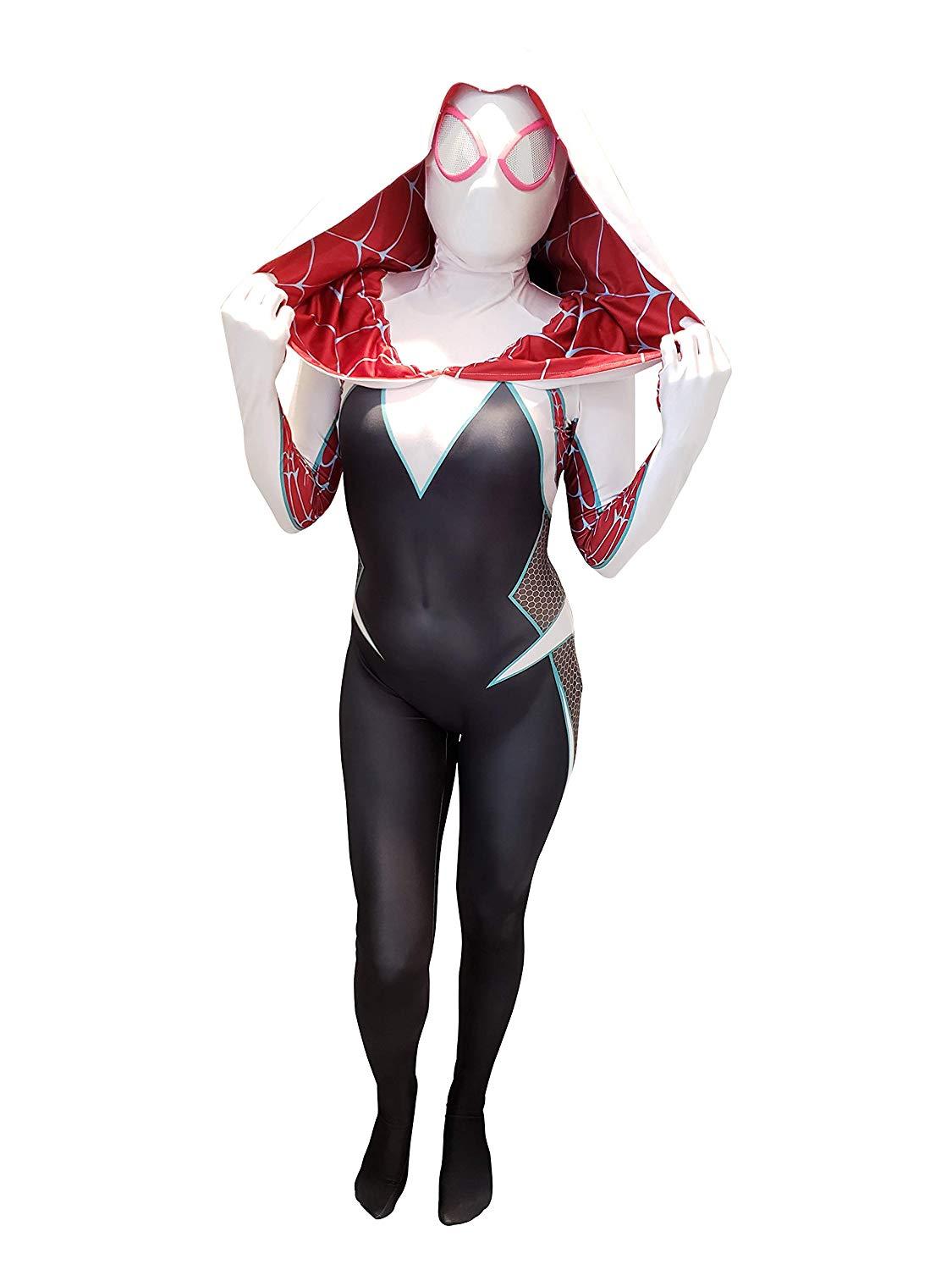 Gwen Stacy Cosplay Costume Women Bodysuit Mask Spider-Man Into the Spider-V...