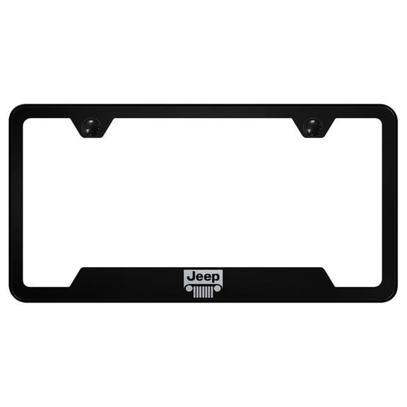 Jeep Grill Laser Etched Logo Cut-Out License Plate Frame (Black)
