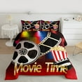thumbnail image 2 of Manfei Cinema Ticket Queen Comforter Set,Movie Time Bedding Sets,Vintage Filmstrips Popcorn Bedding Comforter Set For Child,Breathable Home Decor Reversible,3pcs, 2 of 8