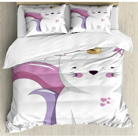 Unicorn Cat Duvet Cover Set Fictitious Horned Character With Cute