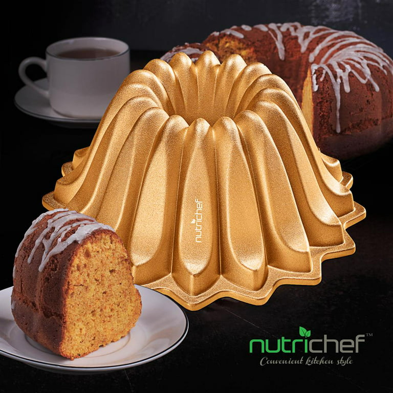 Nutrichef Spring Water Fluted Bundt Cake Pan, Extra Thick & Non-Stick Aluminum Bakeware w/ 2 Layers, Size: 9.4 inch x 4.2 inch