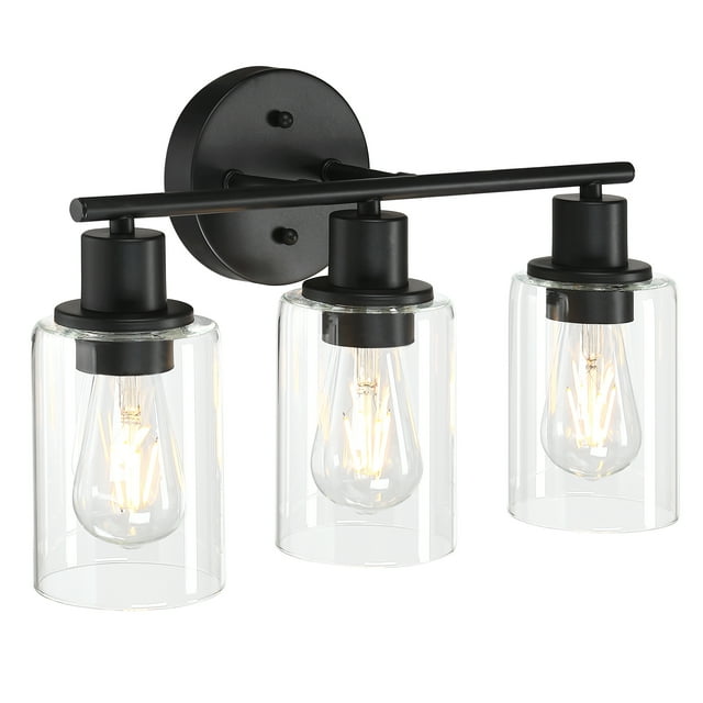 Revtronic 3-Light Matte Black Bathroom Vanity Light Sconces with Clear ...