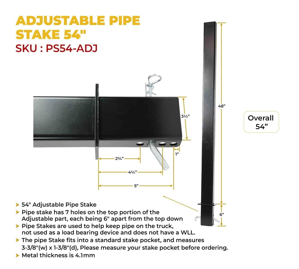 54" Adjustable C Channel Pipe Stake for Flatbed Trailer Hauler (4 Pack)