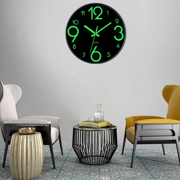 Reloj de pared luminoso de 12 pulgadas, reloj silencioso, reloj