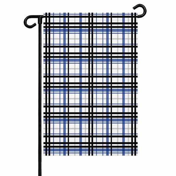 Garden Flag Double-Side Printed House Flag Blue Black Buffalo Plaid Yard Flag Check Stripe Welcome Banner Decor Outdoor Holiday Decorations 28*40in