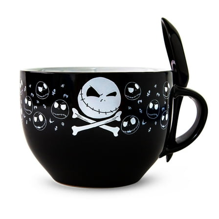 Disney The Nightmare Before Christmas Cross Bones Ceramic Soup Mug With Spoon