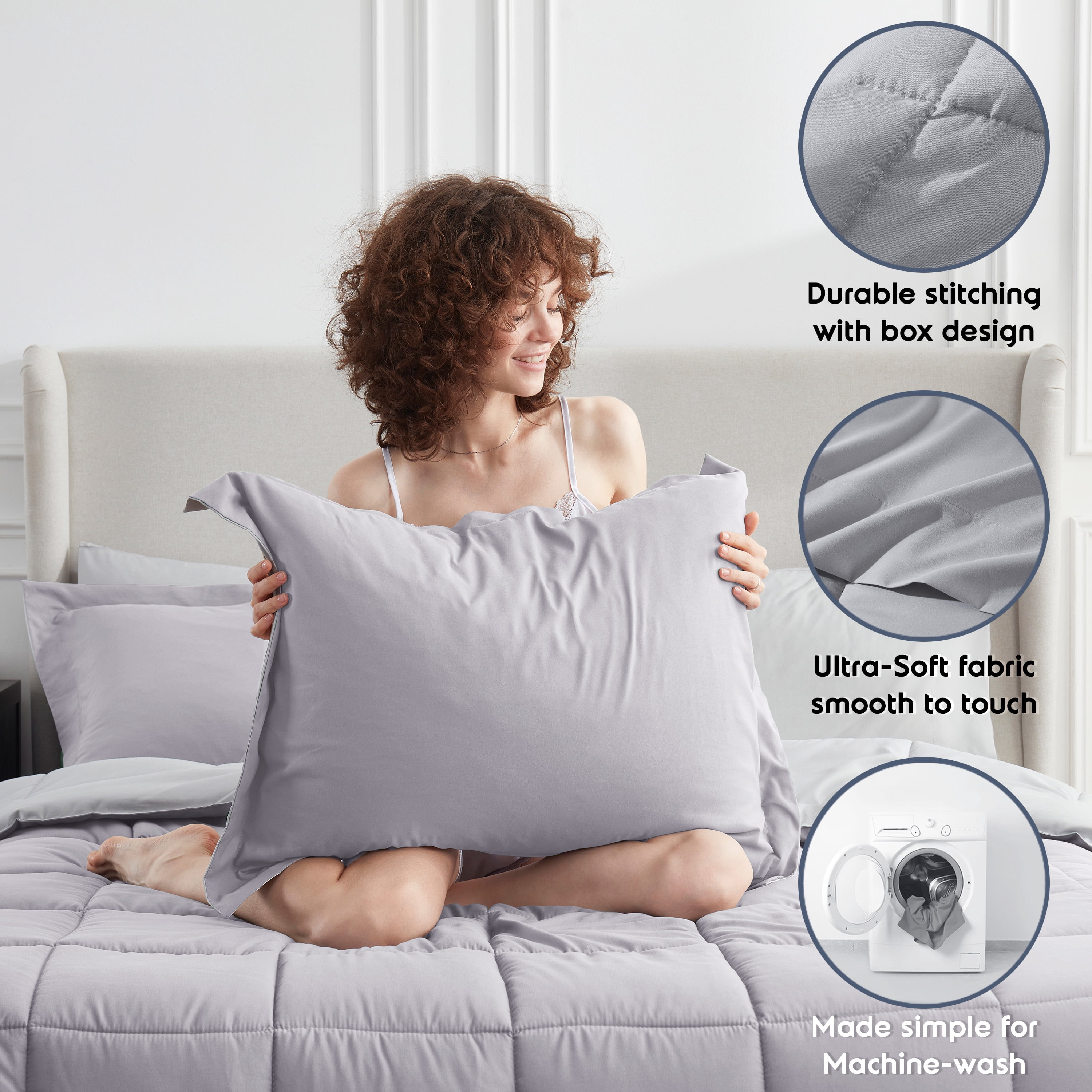 LammaLoe King Comforter Set, With King Sheets, Reversible Bed In A Bag 7 Piece, Bedding Set, Grey Lavender