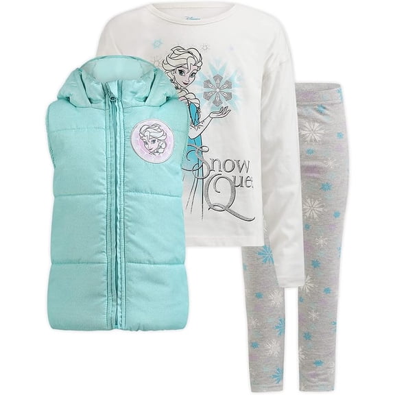 Disney Frozen Elsa Long Sleeve Shirt Vest and Legging Pants Set (Girls), 3 Piece Set, Sizes 2T-12