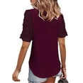 thumbnail image 5 of Franhais Women Fashion Wild Chiffon Shirts Solid Color Swiss Dot Short Sleeve V-Neck Blouses Summer Casual Loose Tops, 5 of 6